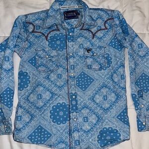 Blue Patterned kids  cowboy hardware Shirt